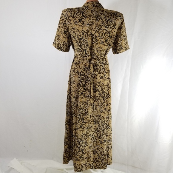 Vtg LESLIE FAY Maxi Dress 8 Button Down Tie Back - Picture 2 of 7